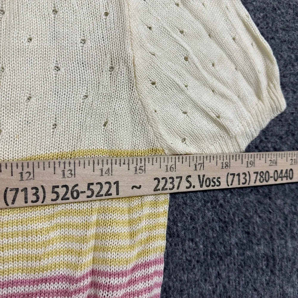 Unbranded Knit Sweater Womens Size S Cream Pastel Stripe Pointelle Short Sleeve